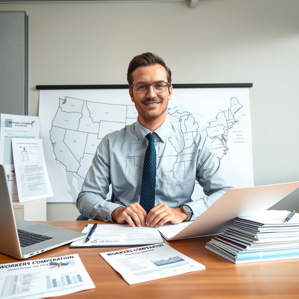 Insurance consultant reviewing workers compensation exemption documents with a business owner